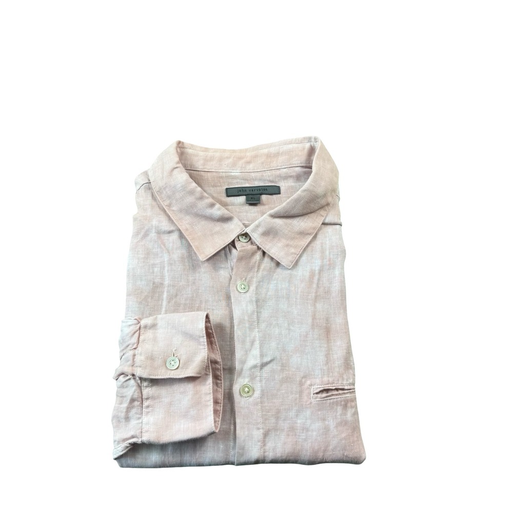 John Varvatos Collection Pink Pure Linen L/S Mens Button Front Size XL